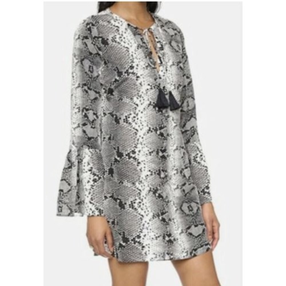 Elizabeth and James Size Small Tunic Dress Gray Silk Snakeskin Bell Sleeves